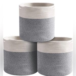Set of 3 Rope Woven Storage Basket White and Grey 11’x11’x11’ New with tag